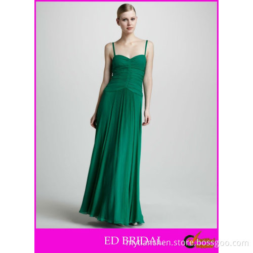 A-Line/Princess Sweetheart Floor Length Chiffon Spaghetti Straps Draped Horizontal Pleats Emerald Green Evening Dress